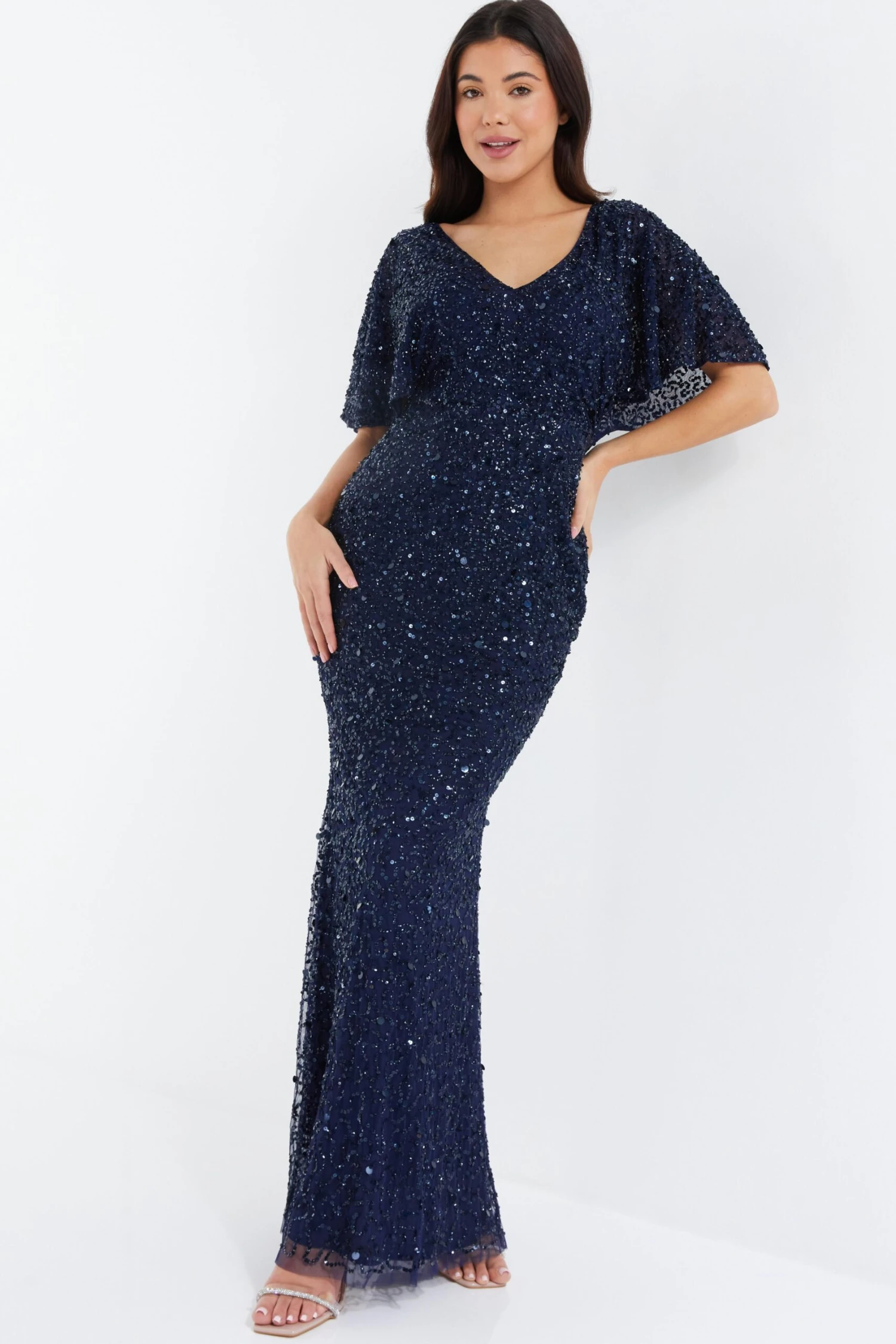 Navy Sequin Batwing Maxi Dress 2 Navy Sequin Batwing Maxi Dress - Image 2