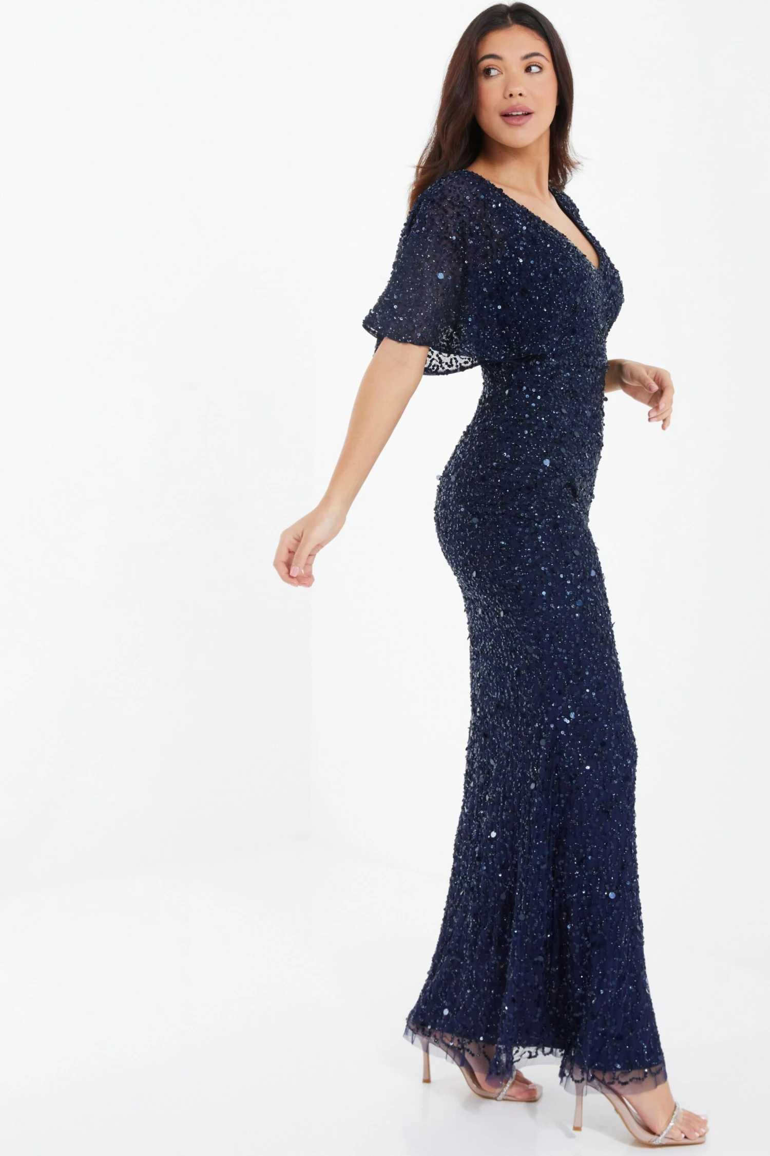 Navy Sequin Batwing Maxi Dress 4 Navy Sequin Batwing Maxi Dress - Image 4