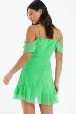 Green Chiffon Polka Dot Skater Dress -Glamourista 00100037557 XB