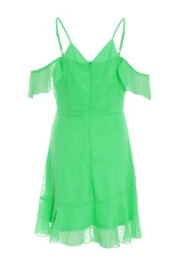 Green Chiffon Polka Dot Skater Dress -Glamourista 00100037557 ZB