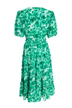 Green Floral Puff Sleeve Midi Dress -Glamourista 00100037561 ZB