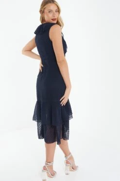Navy Chiffon Dobby Wrap Midi Dress -Glamourista 00100037573 XB