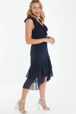 Navy Chiffon Dobby Wrap Midi Dress -Glamourista 00100037573 XS