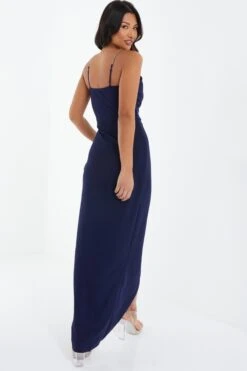 Navy Diamante Wrap Maxi Dress -Glamourista 00100037574 XB