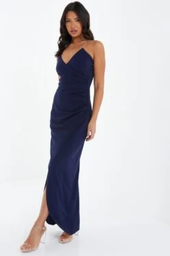 Navy Diamante Wrap Maxi Dress -Glamourista 00100037574 XS