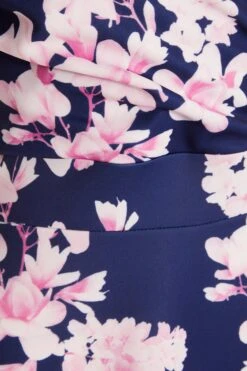 Navy Floral Bardot Dip Hem Midi Dress -Glamourista 00100037576 ZS