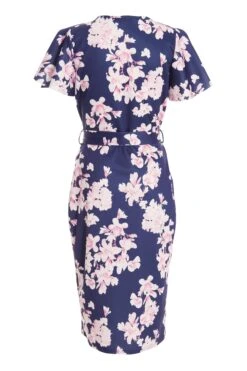 Navy Floral Wrap Midi Dress -Glamourista 00100037577 ZB