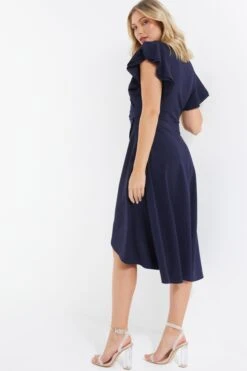 Navy Wrap Dip Hem Midi Dress -Glamourista 00100037578 XB