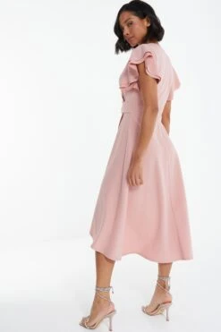 Pink Wrap Dip Hem Midi Dress -Glamourista 00100037579 XB