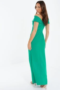 Green Ruched Bardot Maxi Dress -Glamourista 00100037581 XB