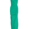 Green Ruched Bardot Maxi Dress