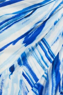 Blue Satin Brush Stroke Ruched Midi Dress -Glamourista 00100037587 ZS