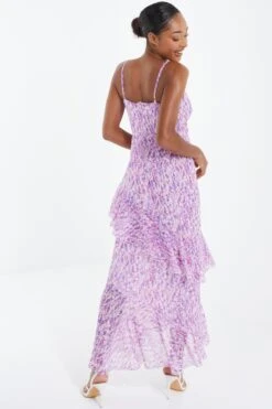 Lilac Chiffon Animal Print Midi Dress -Glamourista 00100037591 XB