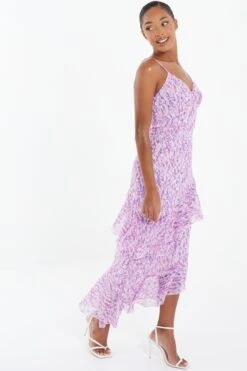 Lilac Chiffon Animal Print Midi Dress -Glamourista 00100037591 XS