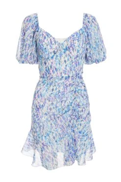 Blue Floral Puff Sleeve Mini Dress