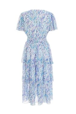 Blue Floral Tiered Wrap Midi Dress 10 Blue Floral Tiered Wrap Midi Dress -Glamourista 00100037596 ZB