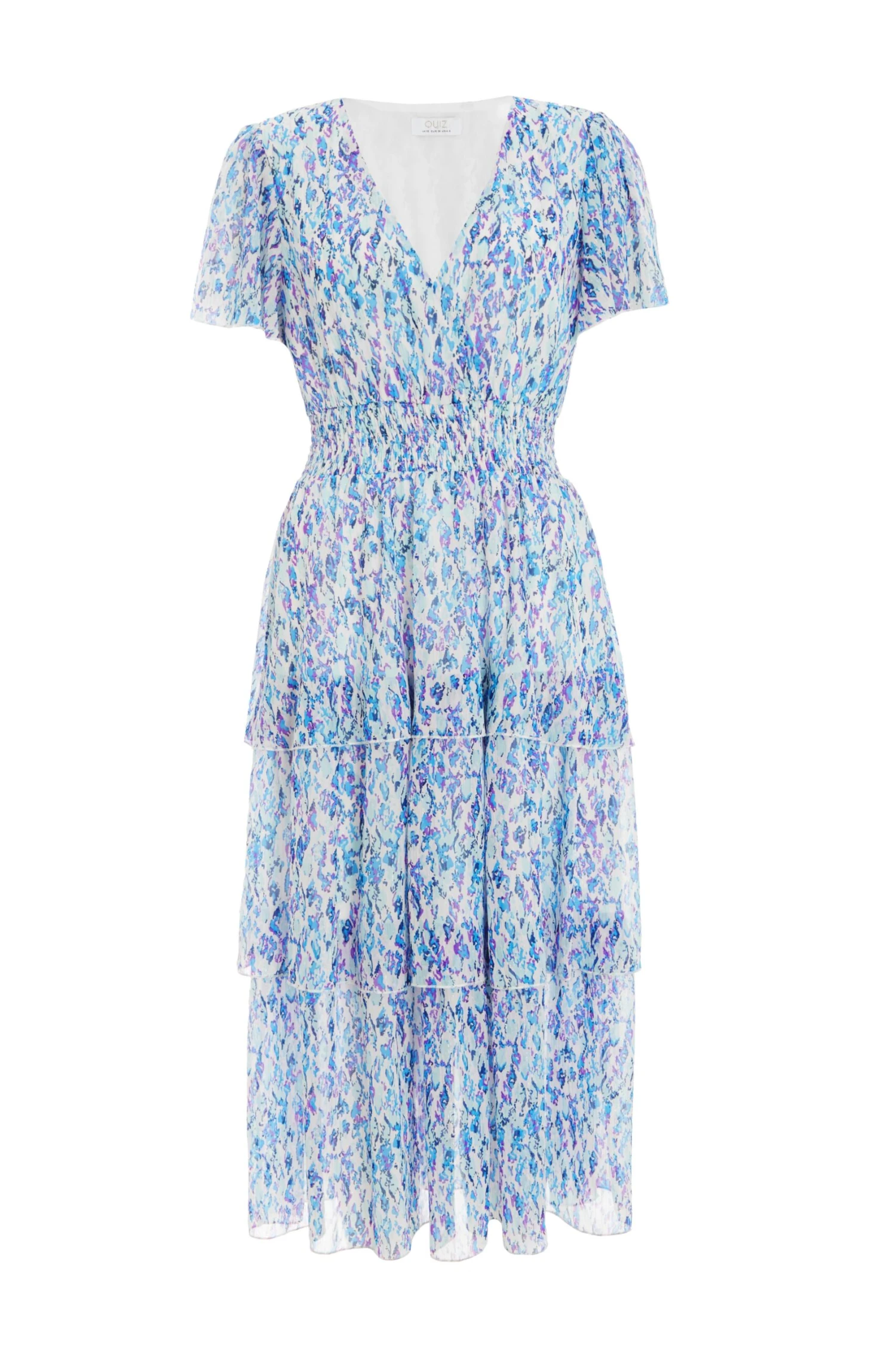 Blue Floral Tiered Wrap Midi Dress 1 Blue Floral Tiered Wrap Midi Dress