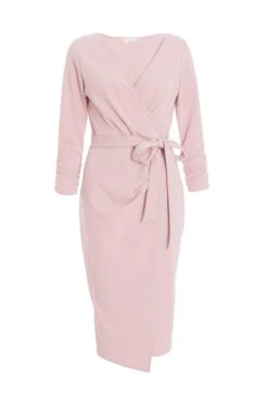 Pink Wrap Tie Midi Dress