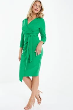 Jade Green Wrap Tie Midi Dress -Glamourista 00100037621 XS