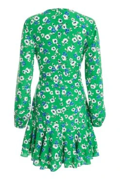 Green Floral Print Skater Mini Dress -Glamourista 00100037629 ZB