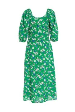Green Floral Print Ruched Midi Dress 10 Green Floral Print Ruched Midi Dress -Glamourista 00100037630 ZB