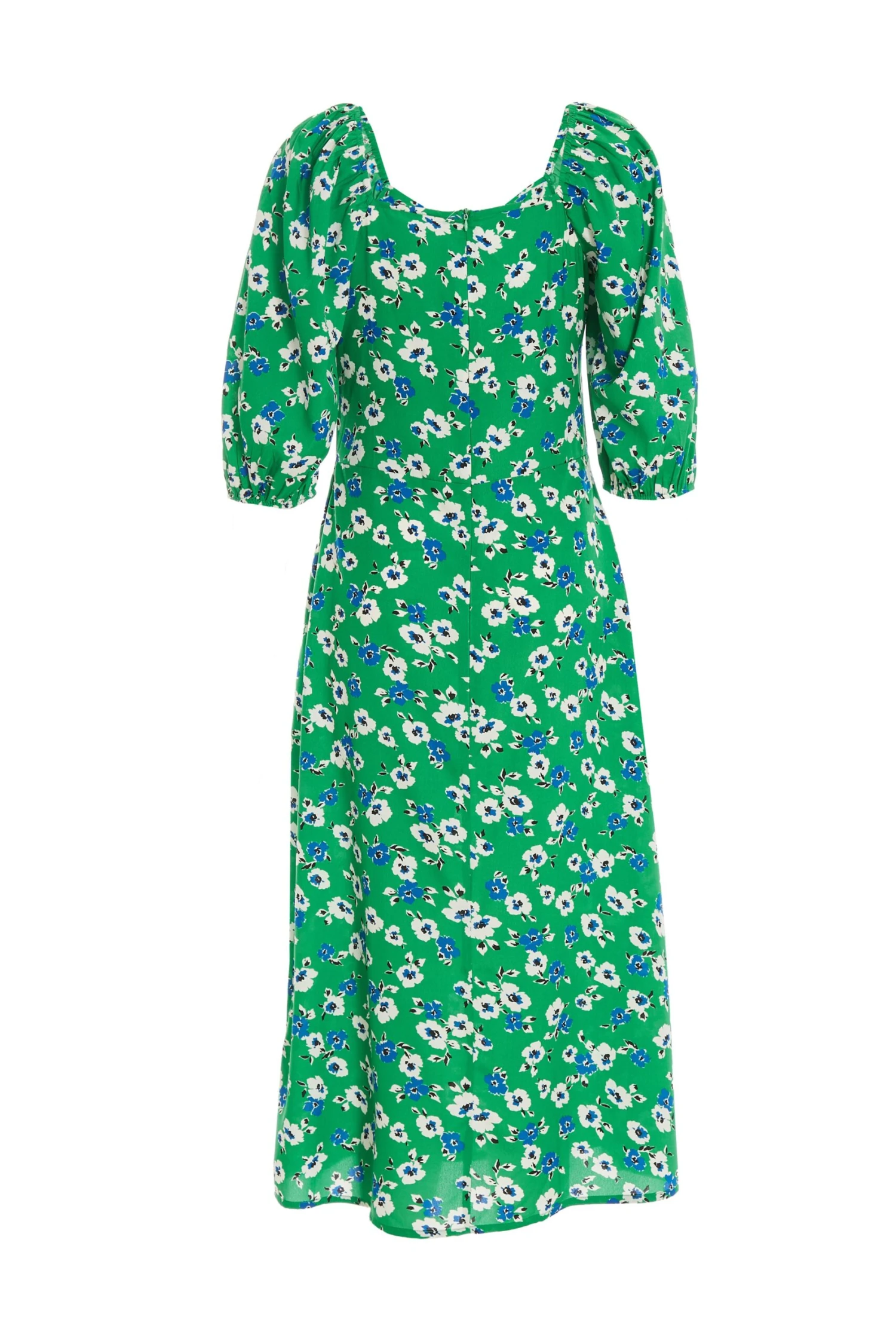 Green Floral Print Ruched Midi Dress 5 Green Floral Print Ruched Midi Dress - Image 5