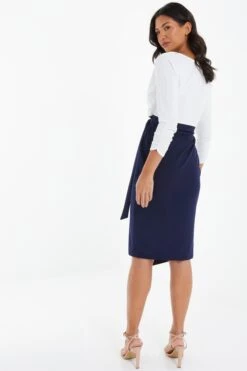 Navy Contrast Wrap Midi Dress -Glamourista 00100037632 XB