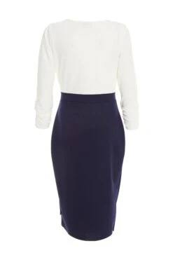 Navy Contrast Wrap Midi Dress -Glamourista 00100037632 ZB