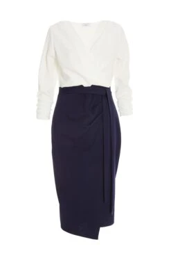 Navy Contrast Wrap Midi Dress