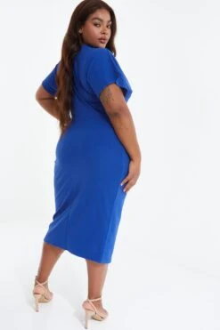 Curve Royal Blue Knot Front Midi Dress -Glamourista 00100037686 XB