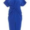 Curve Royal Blue Knot Front Midi Dress