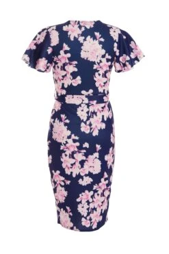 Petite Navy Floral Wrap Midi Dress -Glamourista 00100037688 ZB