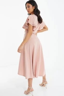 Petite Pink Wrap Dip Hem Midi Dress 8 Petite Pink Wrap Dip Hem Midi Dress -Glamourista 00100037689 XB