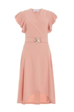 Petite Pink Wrap Dip Hem Midi Dress