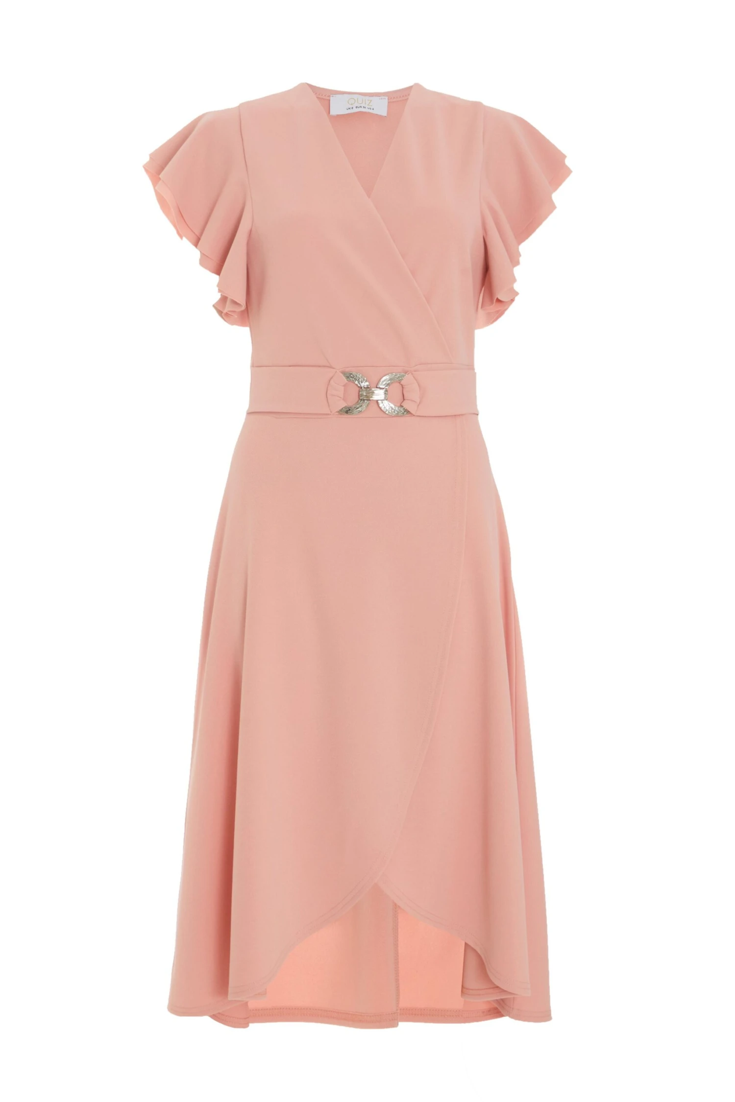 Petite Pink Wrap Dip Hem Midi Dress 1 Petite Pink Wrap Dip Hem Midi Dress