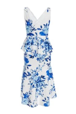 Petite Blue Floral Dip Hem Frill Midi Dress -Glamourista 00100037691 ZB