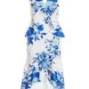 Petite Blue Floral Dip Hem Frill Midi Dress