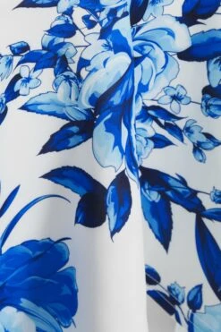 Petite Blue Floral Dip Hem Frill Midi Dress -Glamourista 00100037691 ZS