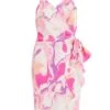 Pink Satin Marble Print Wrap Mini Dress
