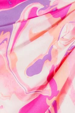 Pink Satin Marble Print Wrap Midi Dress -Glamourista 00100037701 ZS