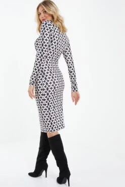 Stone Geometric Ruched Midi Dress -Glamourista 00100037713 XB