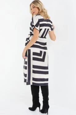 Stone Satin Stripe Print Midi Shirt Dress -Glamourista 00100037714 XB