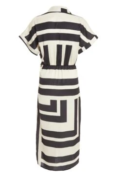 Stone Satin Stripe Print Midi Shirt Dress -Glamourista 00100037714 ZB