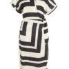 Stone Satin Stripe Print Midi Shirt Dress