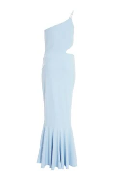 Light Blue One Shoulder Frill Hem Maxi Dress 10 Light Blue One Shoulder Frill Hem Maxi Dress -Glamourista 00100037730 ZB