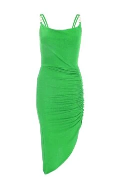 Petite Jade Green Diamante Ruched Midi Dress