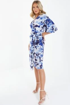 Navy Floral Wrap Midi Dress -Glamourista 00100037771 XS