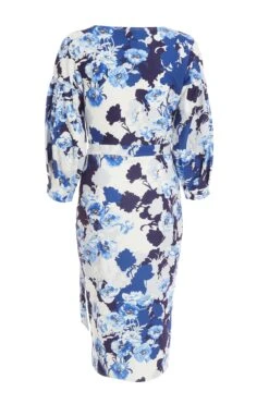 Navy Floral Wrap Midi Dress -Glamourista 00100037771 ZB