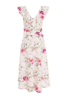 Light Pink Floral Dip Hem Midi Dress 10 Light Pink Floral Dip Hem Midi Dress -Glamourista 00100037776 ZB