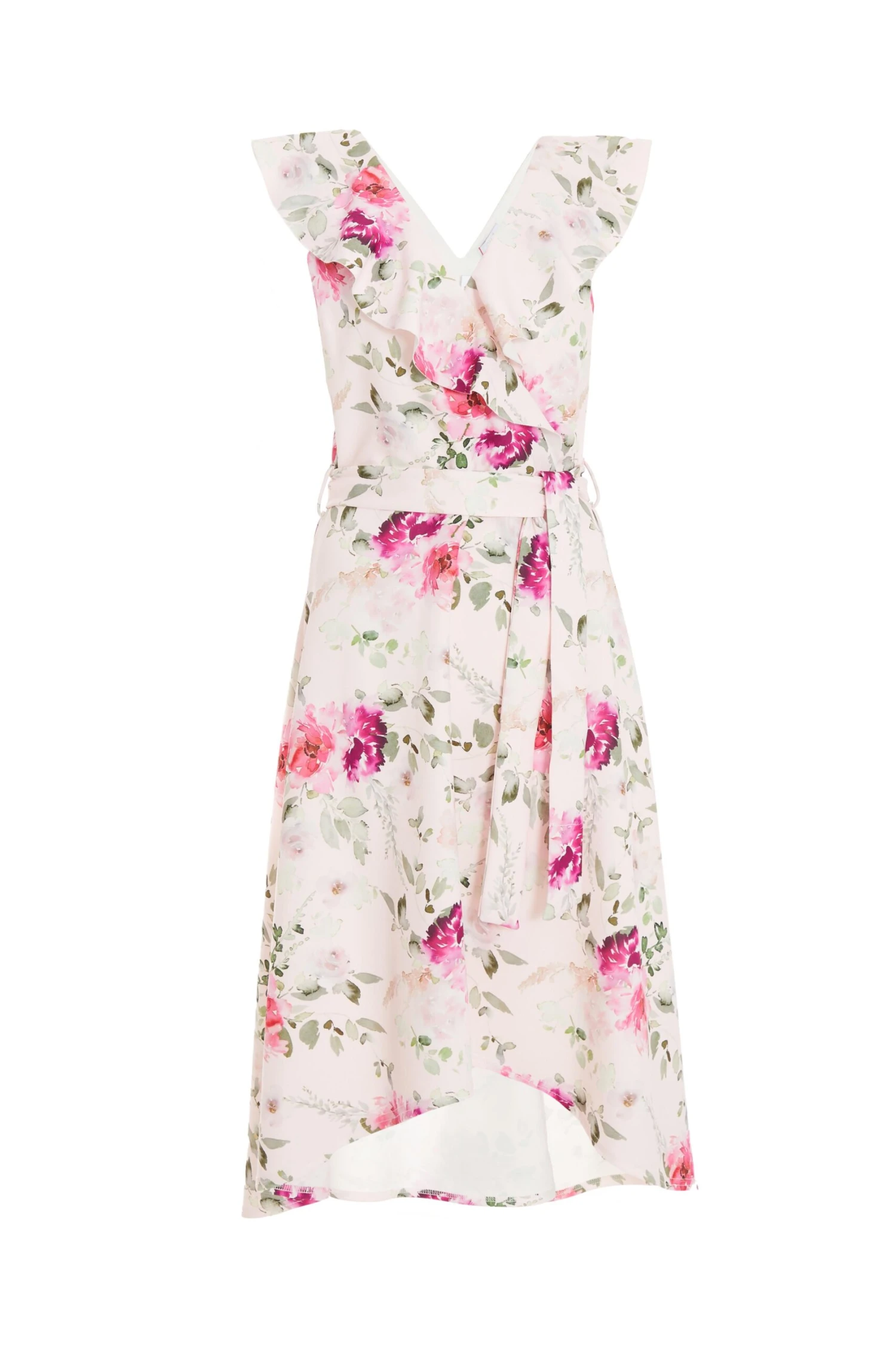 Light Pink Floral Dip Hem Midi Dress 1 Light Pink Floral Dip Hem Midi Dress